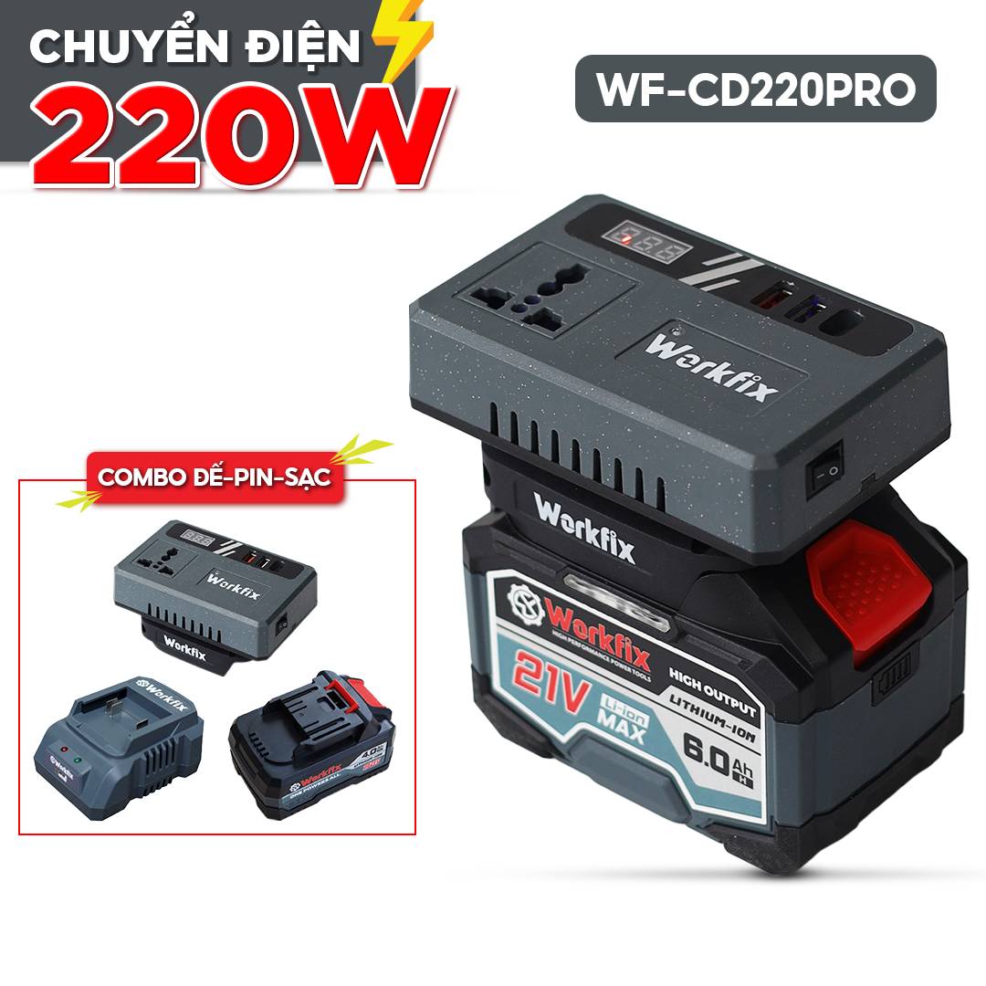 Bộ chuyển đổi Workfix WF-CD220PRO, chuyển đổi điện 21V sang 220V, phù hợp cho nhiều thiết bị điện - image 1