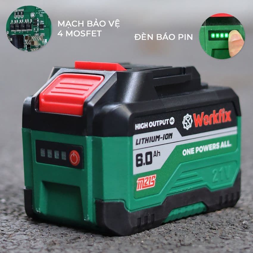Máy Thổi Bụi / Thổi Lá Dùng Pin Workfix WF-TL680M Công Suất Lớn, Chân pin phổ thông, Bảo hành chính hãng — PIN 15CELL DUNG LƯỢNG LỚN