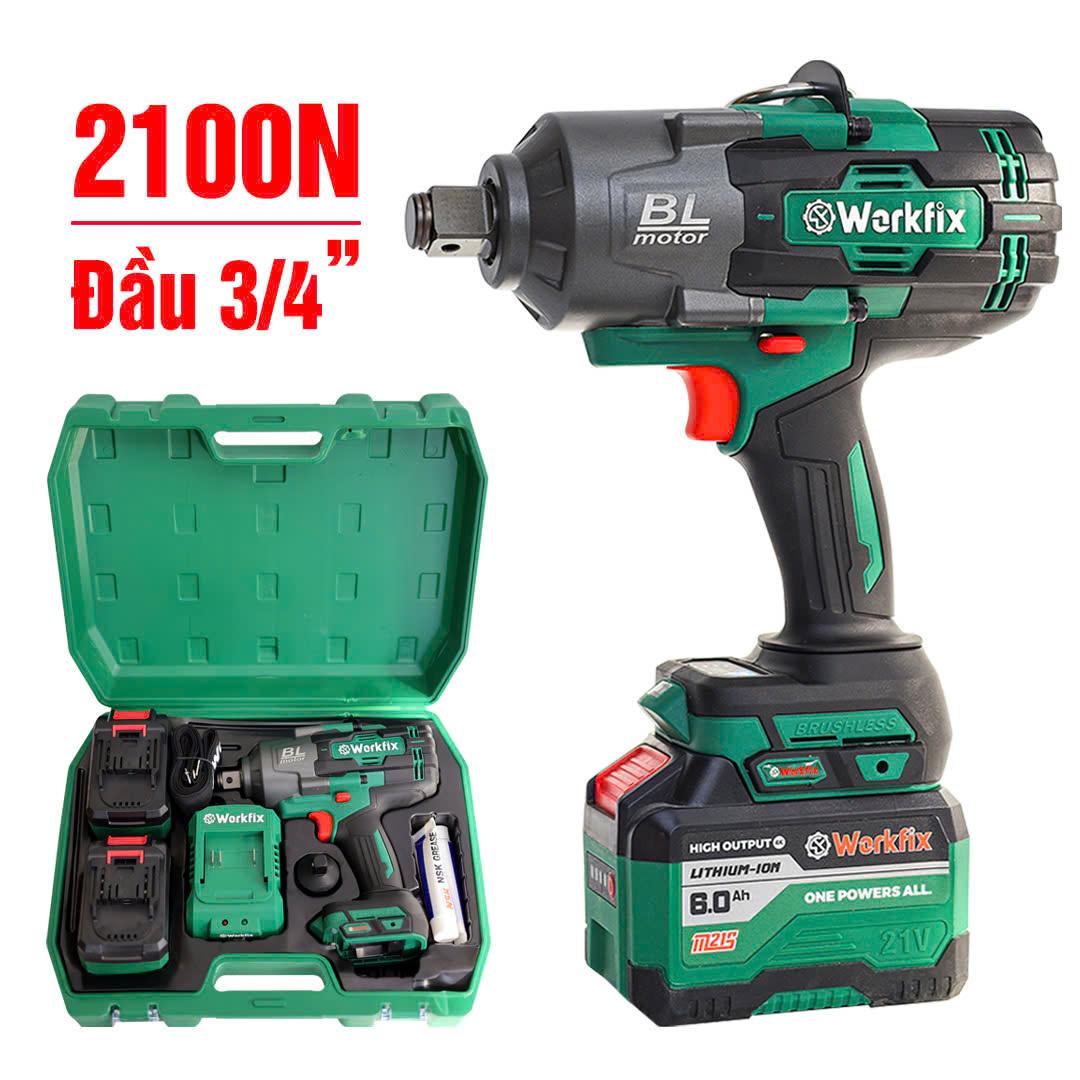 Máy siết bulong Workfix WF-IW2100BL (2100Nm), đầu khẩu 3/4, có Autostop, bắn ốc cực mượt