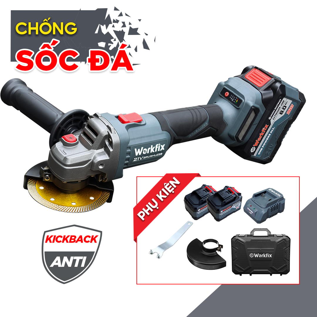 Máy mài pin Workfix WF-AG100ATC, chống lật cổ tay, công tắc bóp, chính hãng