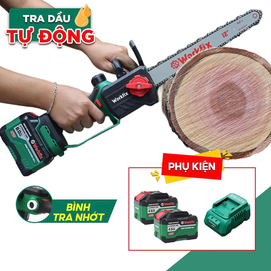 Máy cưa Workfix WF-CS12CV, lam dài 12 inch, có bơm nhớt tự động, có gạt Auto Stop