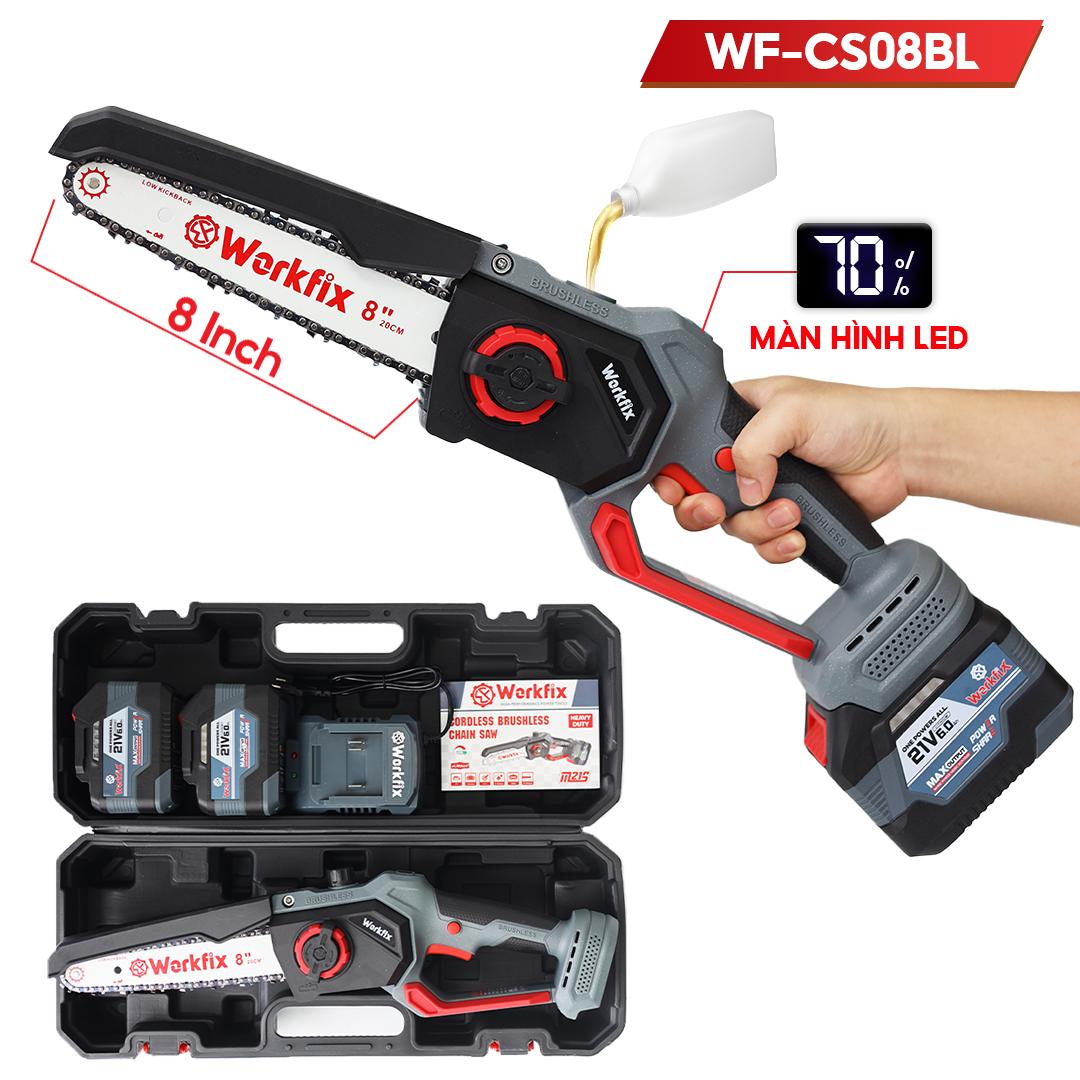 Máy cưa pin Workfix WF-CS0801XBL, lam dài 8 inch, có bơm nhớt tự động