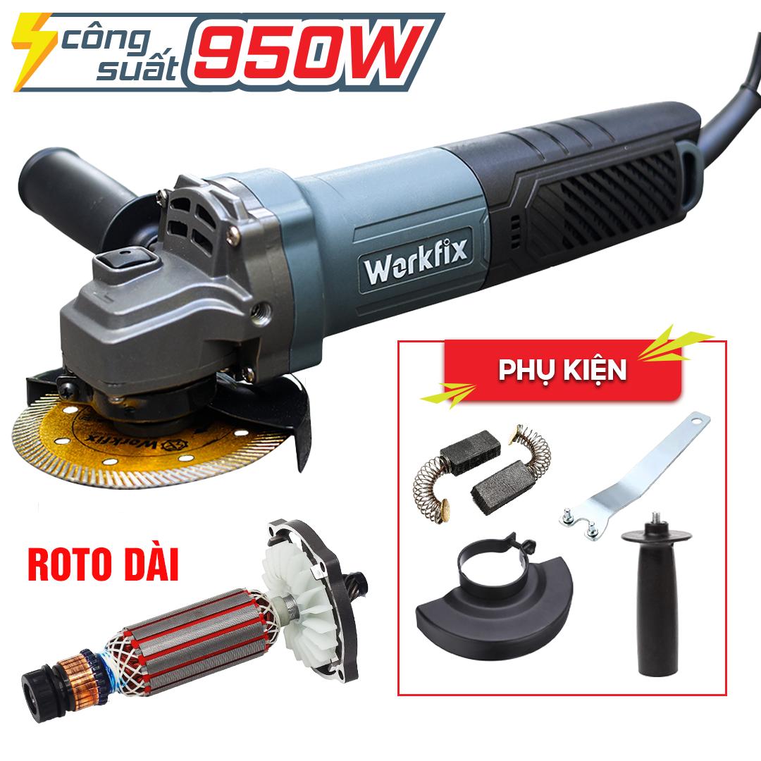 Máy mài cầm tay WORKFIX WF-AG950W, Công suất 950W, Công tắc đuôi, Tặng 1 cặp chổi than — TẶNG NGAY BỘ CHỔI THAN