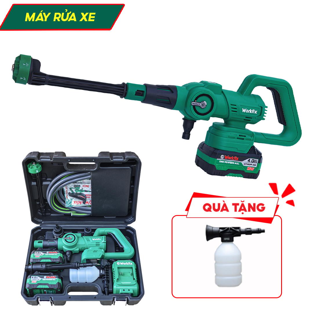 Máy rửa xe pin Workfix WF-PW3825PRO, 3 mức tốc độ, động cơ từ, lõi đồng nguyên chất