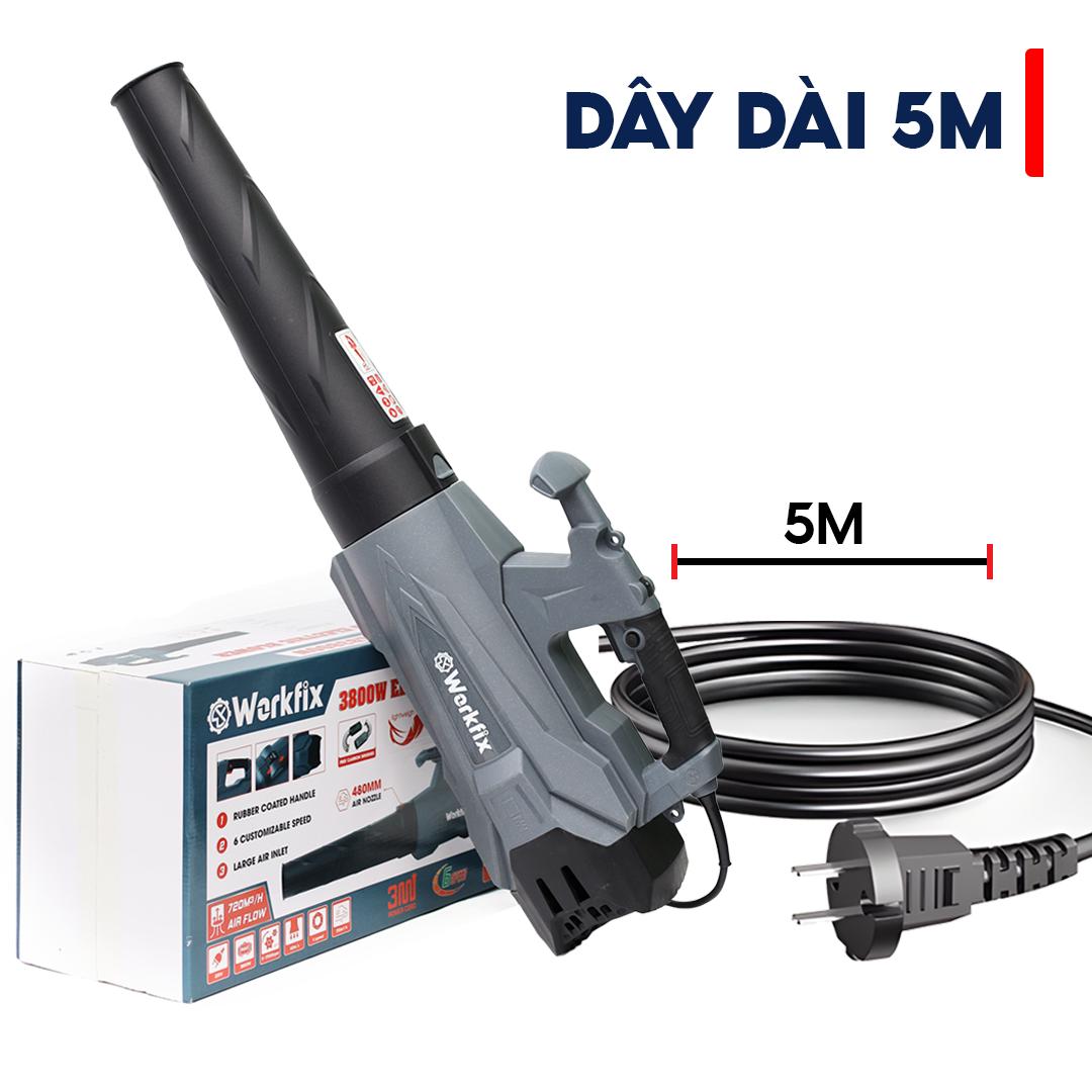 Máy thổi điện WORKFIX WF-ELB3800W - Tặng bộ chổi than cao cấp - Công suất 3800W thổi liên tục — DÂY DÀI 5M