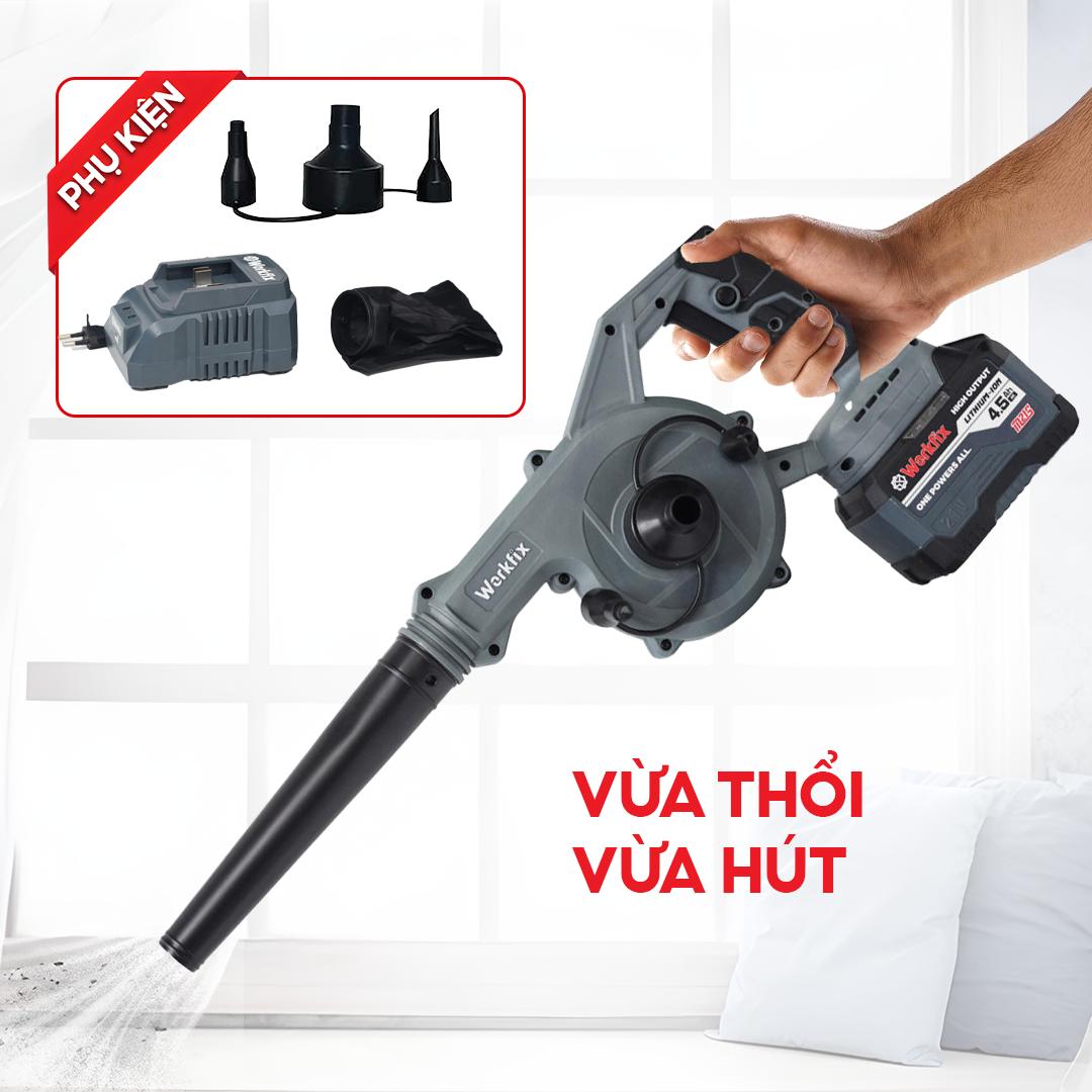 Máy thổi hút bụi pin Workfix WF-AB775BL, động cơ không chổi than, 2 chức năng, cò điều tốc, 1 pin 15 cell