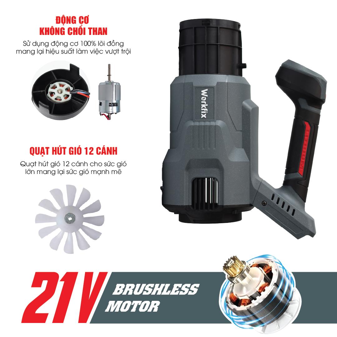 Máy Thổi Workfix 3 Tốc WF-LB03BL Chuyên Thổi Lá, Bụi, Rác - Công Suất 1000W Siêu Khỏe - Động Cơ Không Chổi Than - Workfix Chính Hãng — ĐỘNG CƠ KHÔNG CHỔI THAN