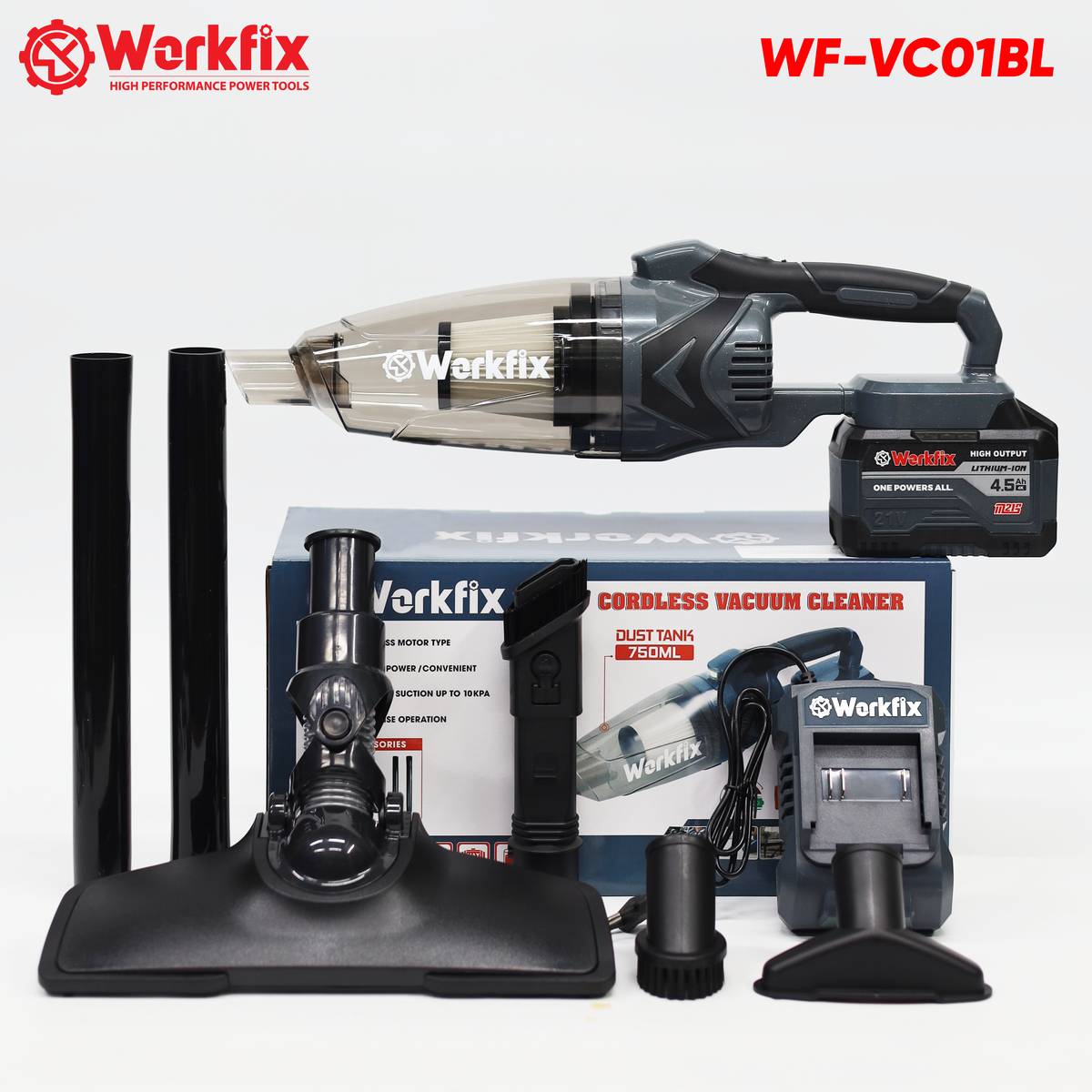 Máy hút bụi pin không dây Workfix WF-VC01BL, Lực hút 10KPA, bình chứa lớn 750ml, Chân pin phổ thông - image 1
