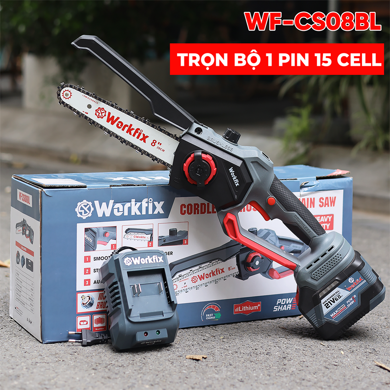 Máy cưa xích pin Workfix WF-CS08BL (8 inch) - Hệ thống tra nhớt tự động