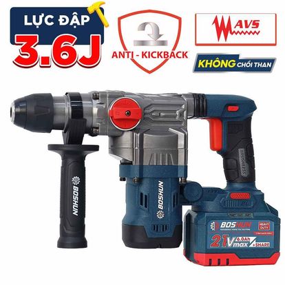 Máy khoan bê tông BOSHUN BS-RH2802BL, khoan chống rung AVS , chống lật cổ tay Antikickback