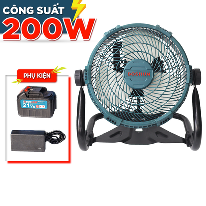 Quạt chạy điện và pin Boshun BS-Q1202, cò vô cấp chỉnh tốc, gập lên xuống 360 độ