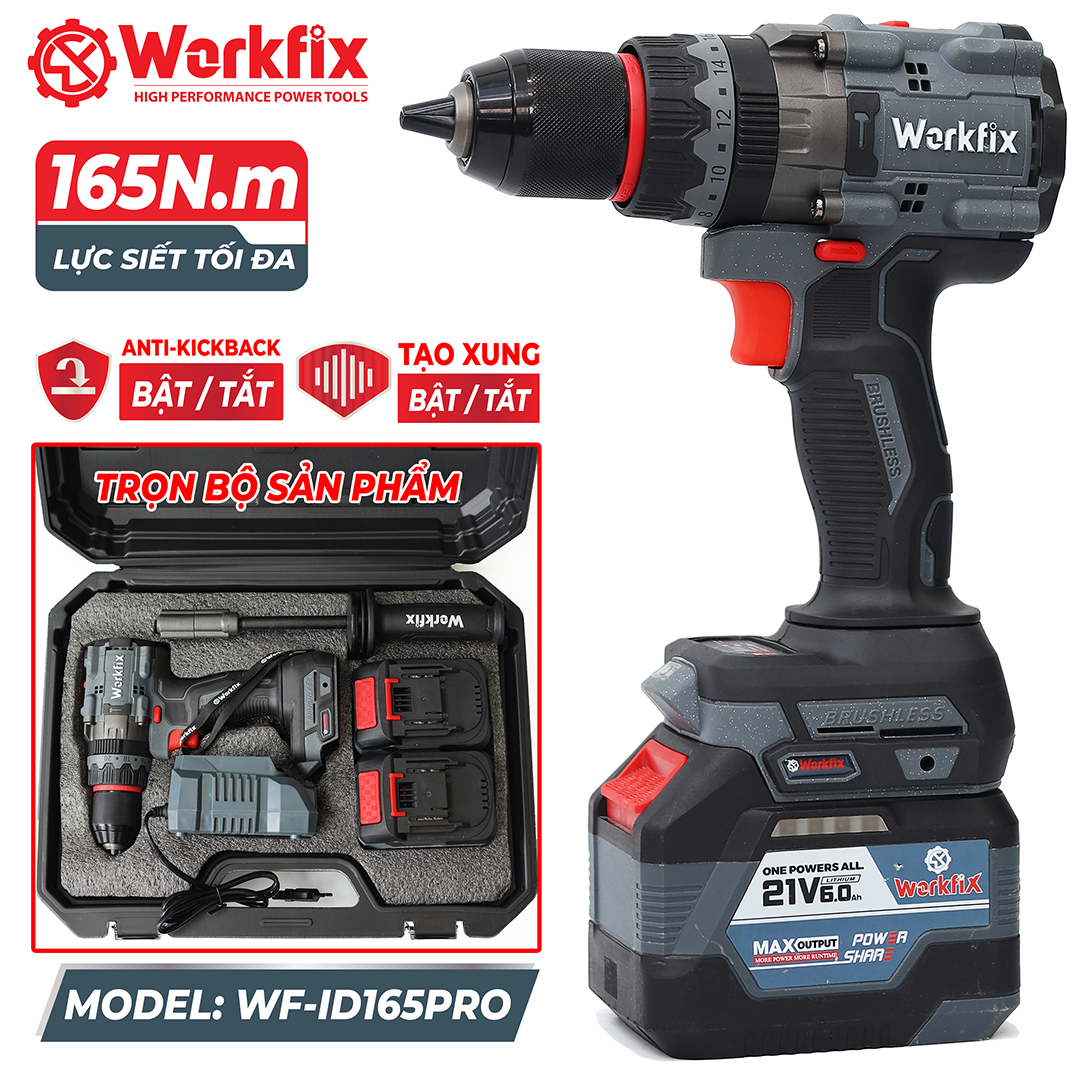 Máy khoan pin Workfix WF-ID165PRO (165N.m) - Chống lật cổ tay, Giảm chấn - image 1
