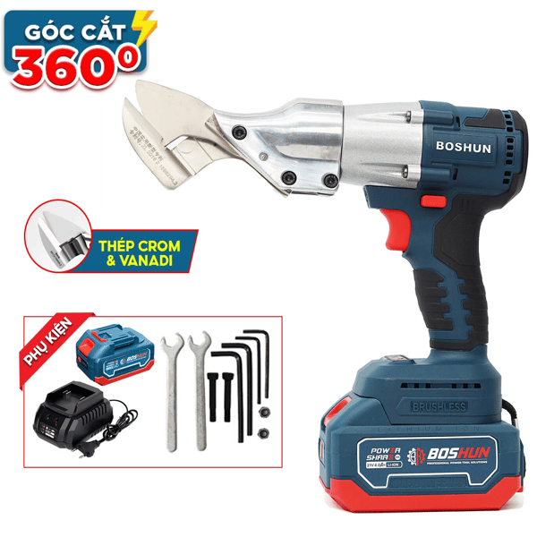 Máy cắt tôn cầm tay Boshun BS-MS12BL, góc cắt 360 độ khả năng cắt 1,2mm