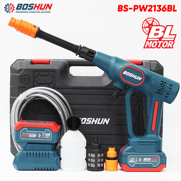 Máy rửa xe pin Boshun BS-PW2136BL, áp suất cực đại 24 bar, 2 pin 10 cell