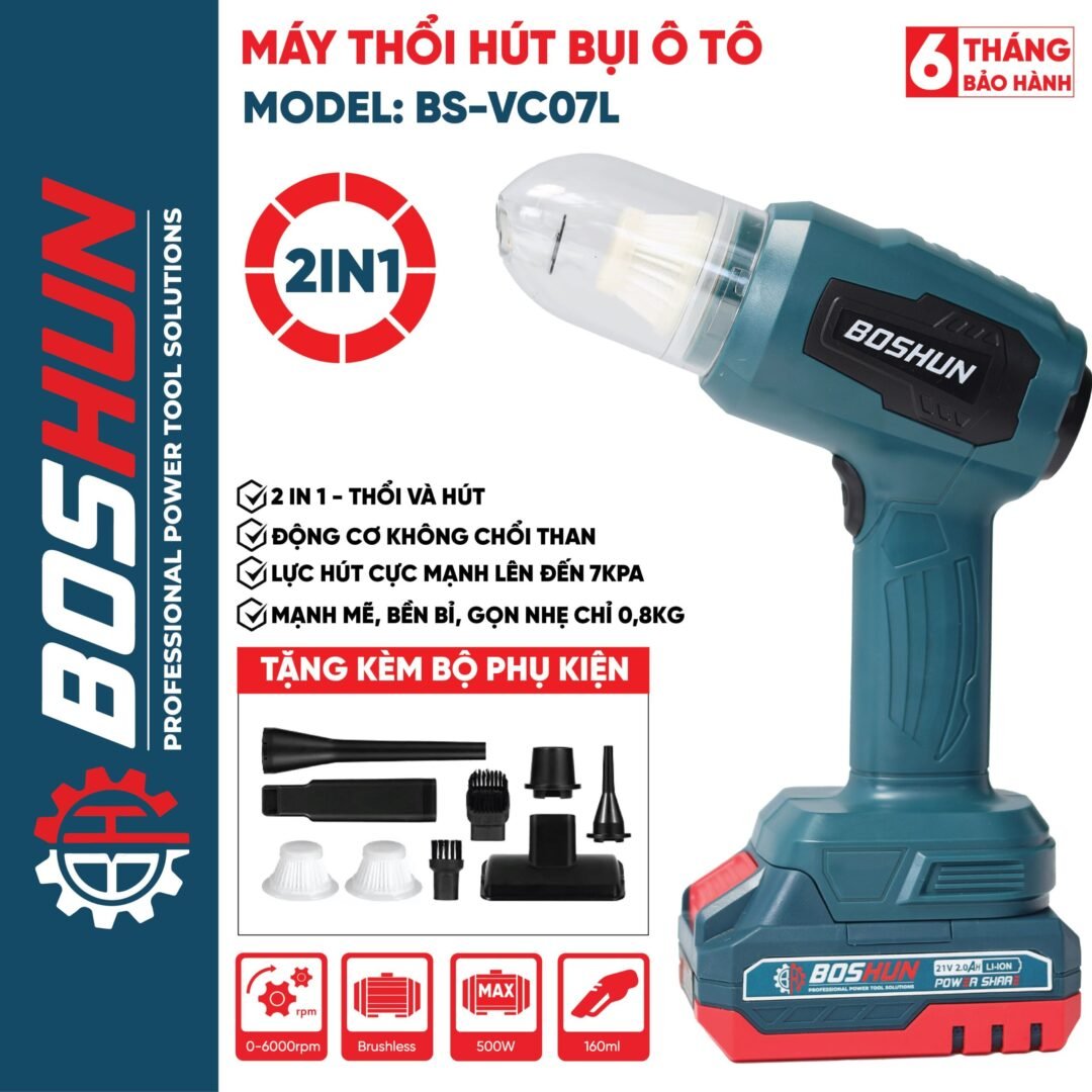 Máy hút bụi mini pin Boshun BS-VC07L (7000Pa) - Vệ sinh ô tô, bàn làm việc - image 1