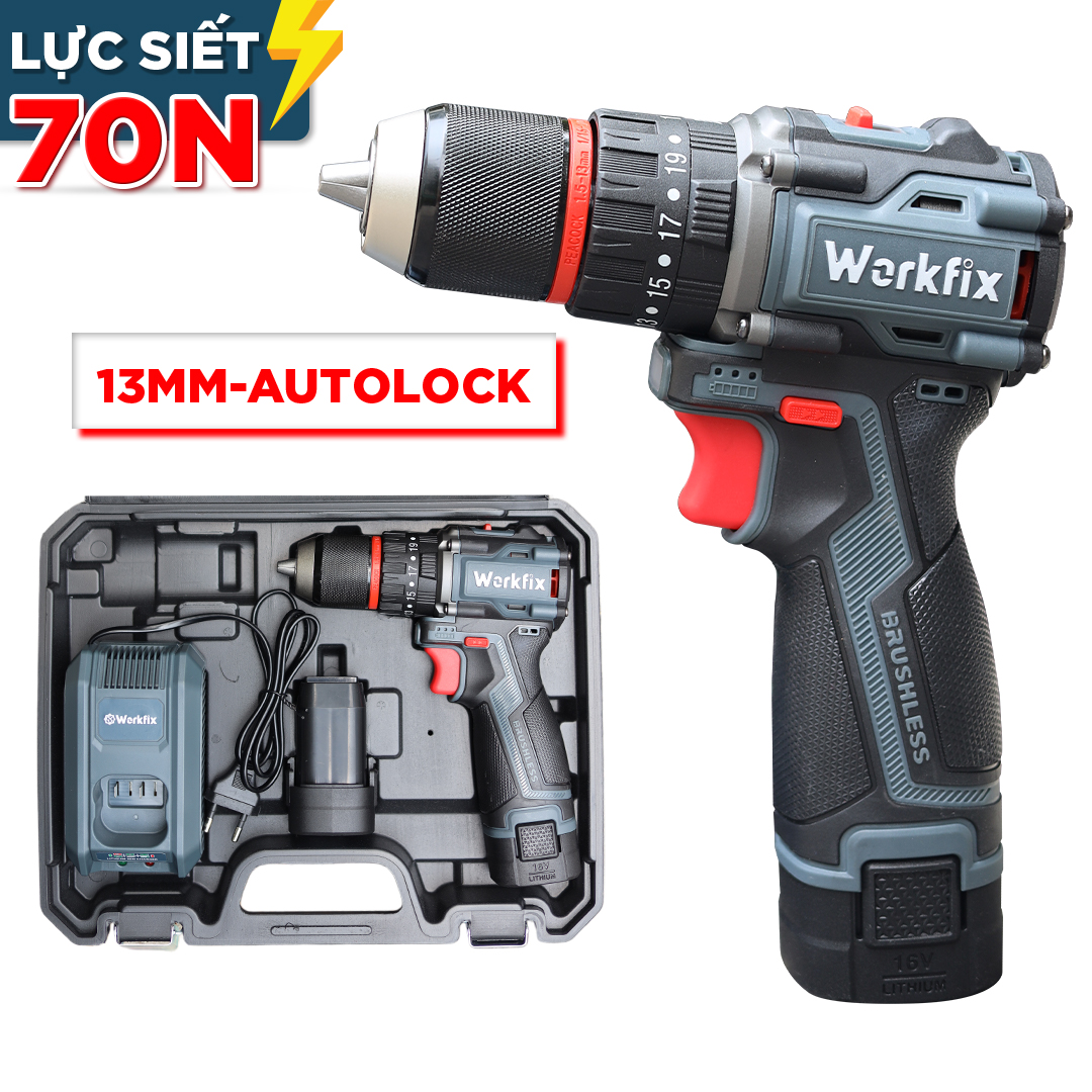 Máy khoan pin 3 chức năng Workfix WF-ID1613BL - Bắt vít, Khoan, Búa - image 1