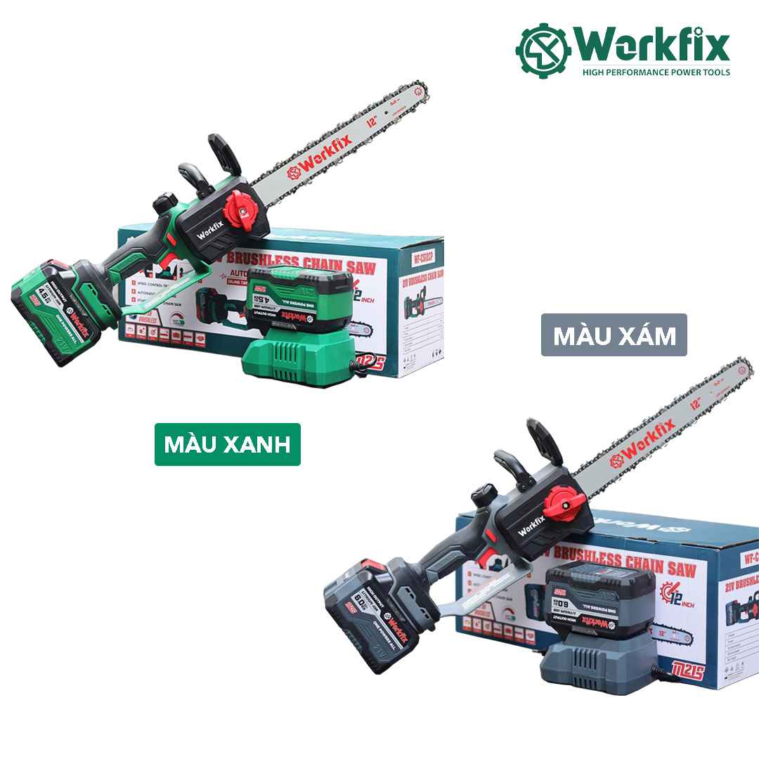 Máy cưa xích pin Workfix WF-CS12CP (12 inch) - Tự động tra nhớt