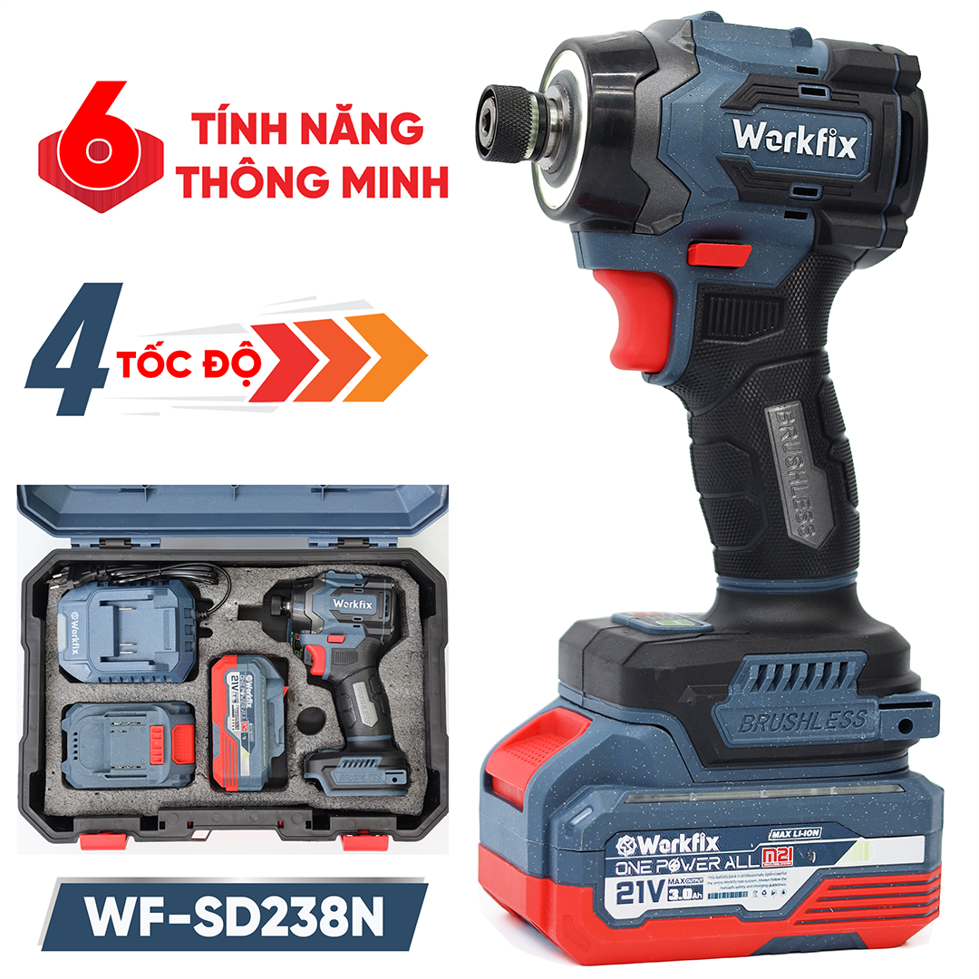 Máy bắt vít pin Workfix WF-SD238N (Đầu gài 1/4 inch) - 4 Cấp chỉnh tốc - image 1