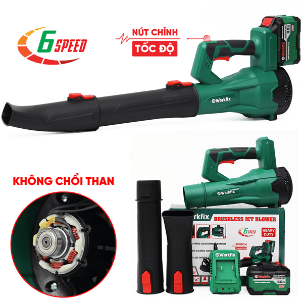 Máy thổi bụi pin, thổi lá Workfix WF-TL680M, 6 cấp độ gió