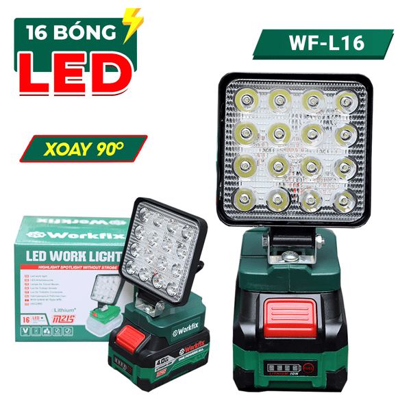 Đèn LED chạy pin chân phổ thông Workfix WF-L16, 16 bóng led dùng liên tục trong nhiều giờ